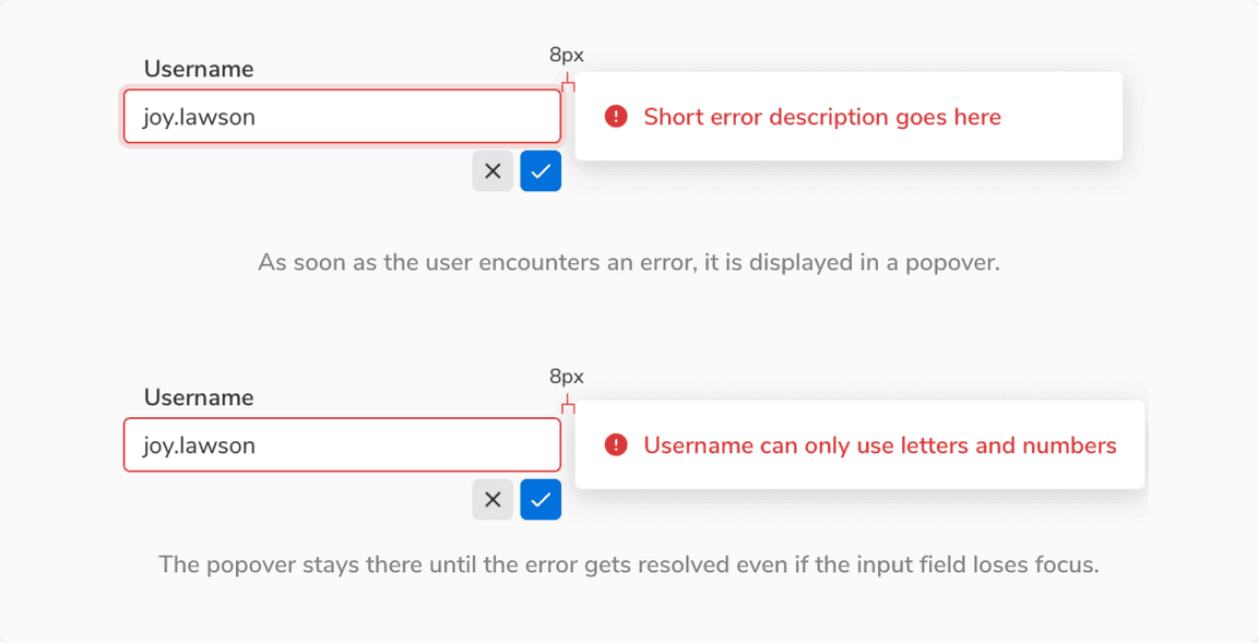 Showing error in inline editable fields