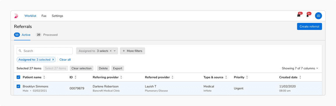 Selection bulk actions in table