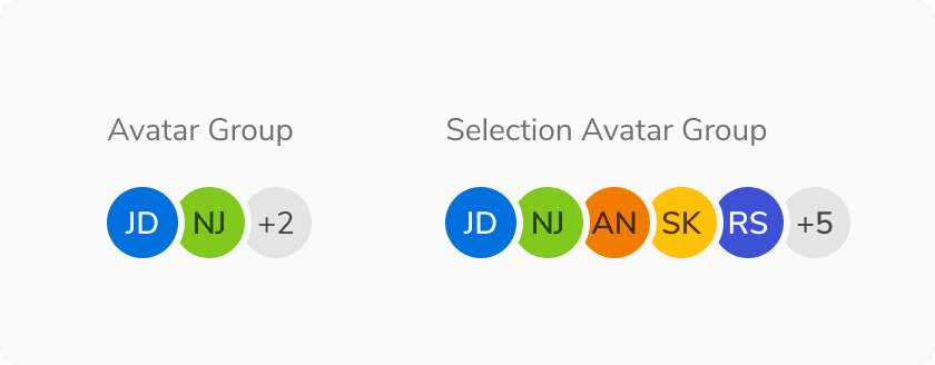 [Left] Avatar group vs [Right] Selection avatar group with initials