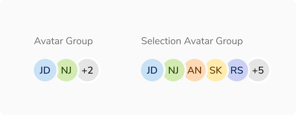 [Left] Avatar group vs [Right] Selection avatar group with initials