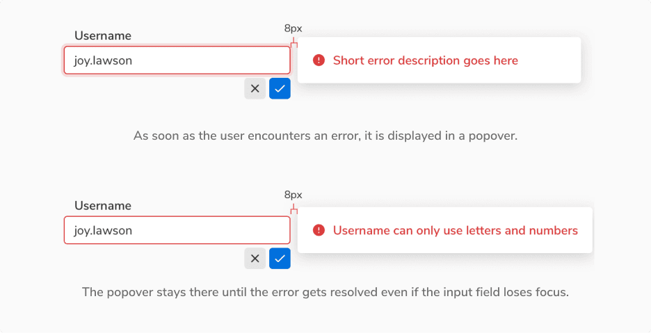 Showing error in inline editable fields