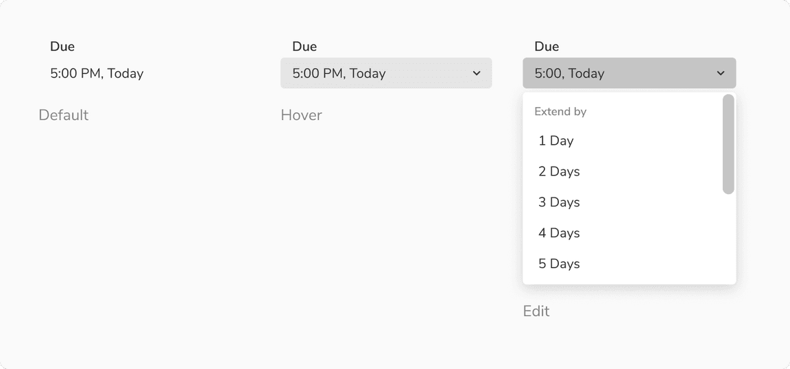 States of Inline editable dropdown