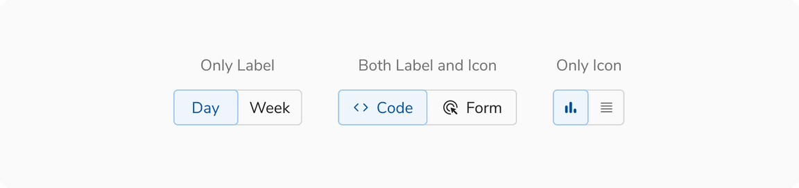 Icon and label combinations of segmented controls