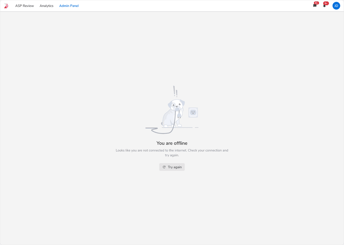 Error while opening a new page with no internet connection