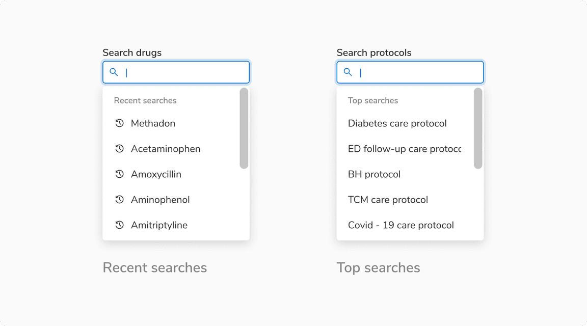 Example for Top and recent searches with an optional section heading